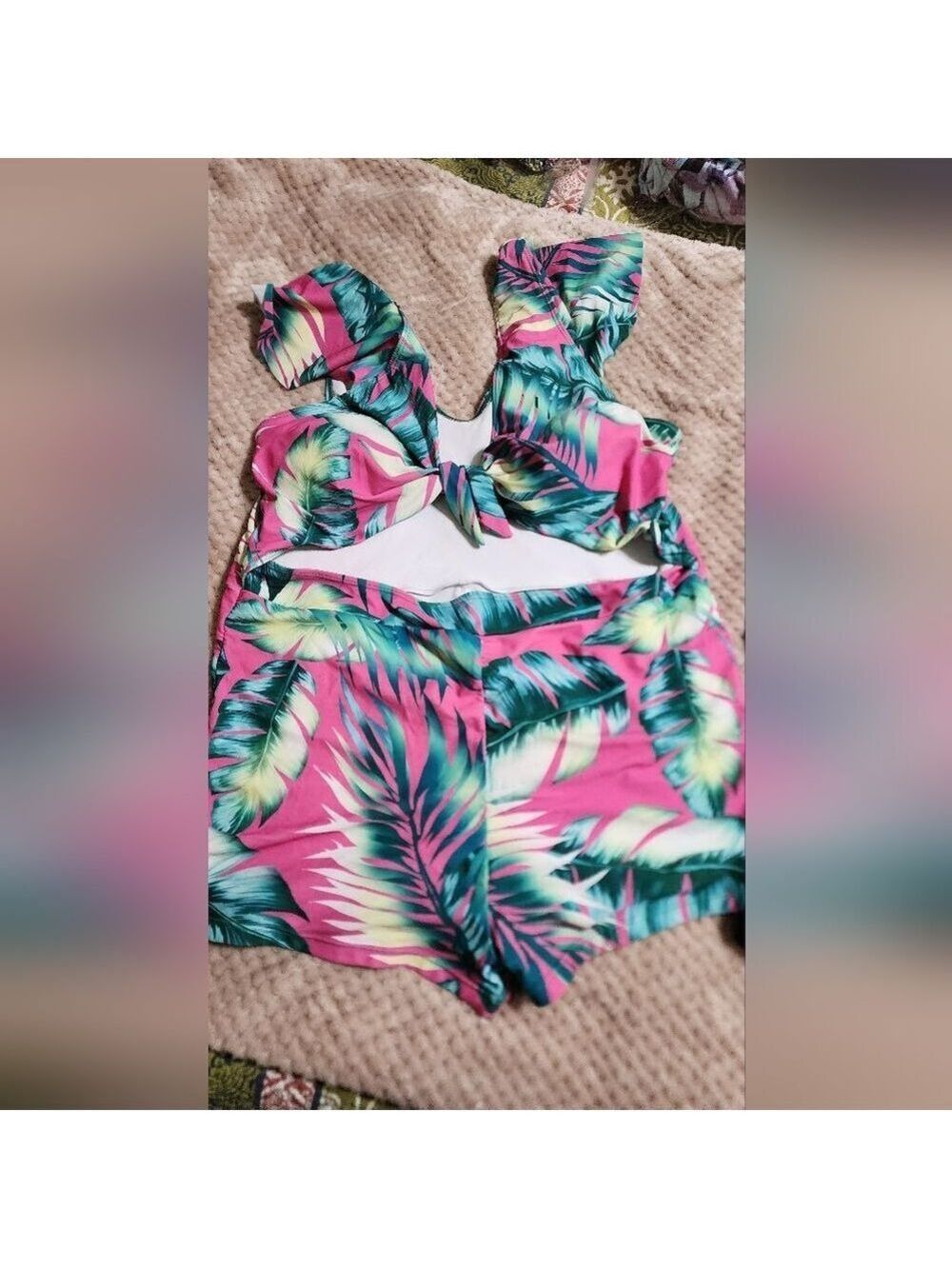 SHEIN Tropical Teal and Fuchsia One Piece Swimsuit
